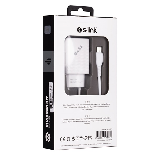 S-Link  SL-EC40T   5V/2.4A  12W Telefon töltő + töltőkábel Fehér 