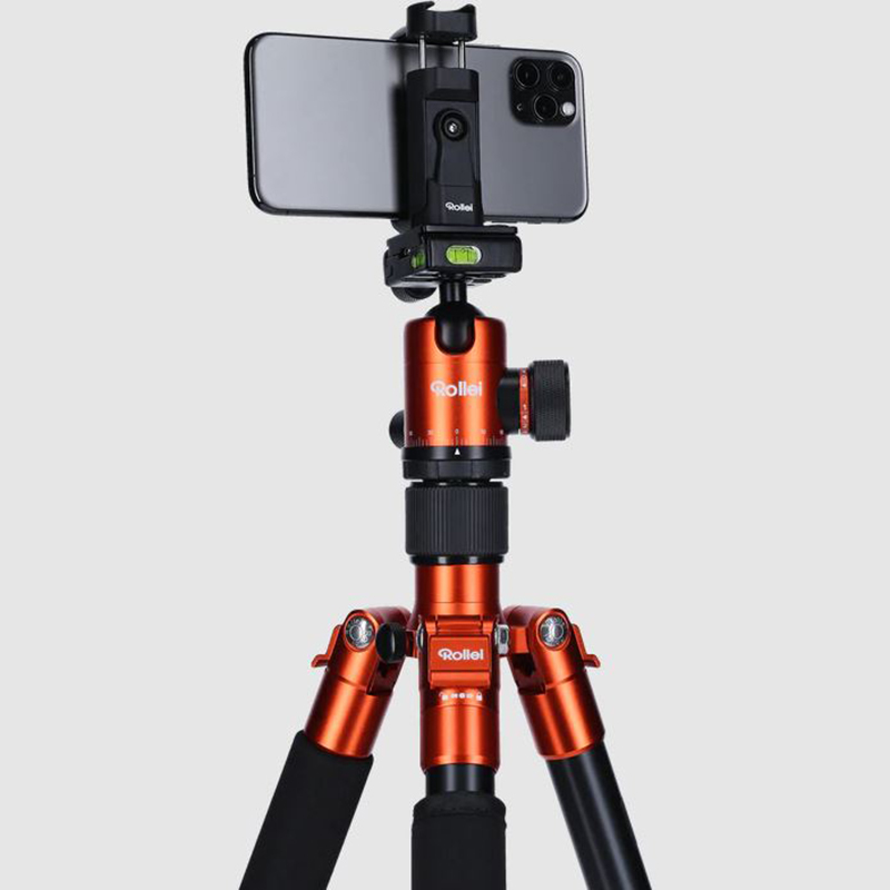 Rollei C5-i állvány + monopod + gömbfej + telefontartó adapter + táska, narancssárga