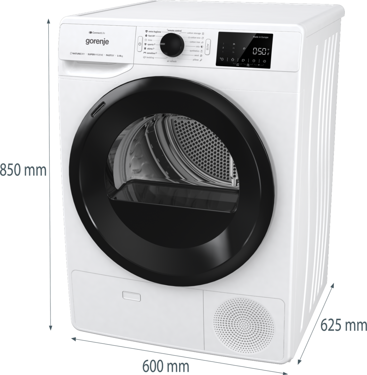 Gorenje DPNE92/GNLWIFI Hőszivattyús szárítógép – 9 Kg, A Energiaosztály, WiFi, Remote control, ExtraHigiénia opció, Cotton eco Gorenje DPNE92/GNLWIFI Hőszivattyús szárítógép – 9 Kg, A Energiaosztály, WiFi, Remote control, ExtraHigiénia opció, Cotton eco