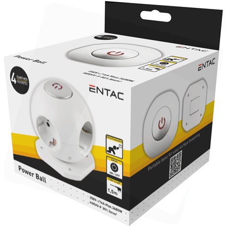 Entac ESC1.5G3-GLOBE GÖMB ELOSZTÓ 4 FOGLALATTAL, KAPCSOLÓVAL 1.5M 3G1.5