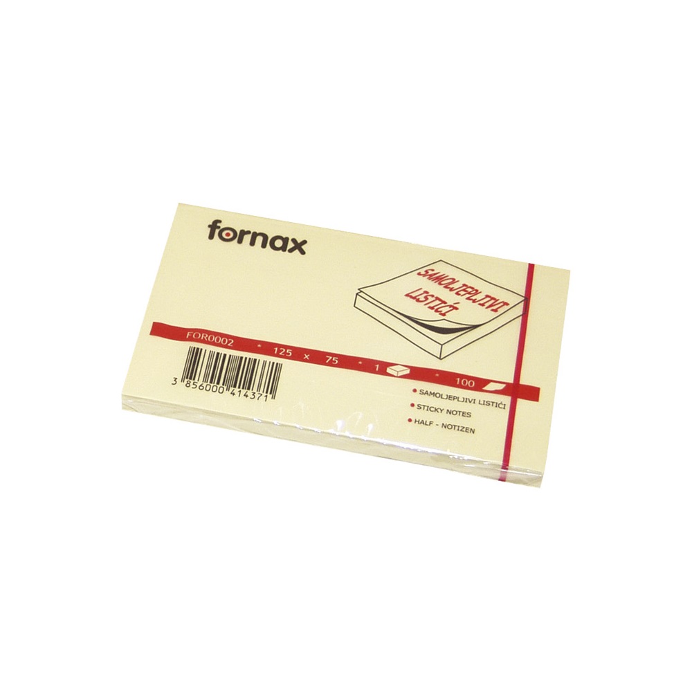 Fornax Jegyzettömb öntapadó, 75x125mm, 100lap, , sárga (SA-FOR0002)