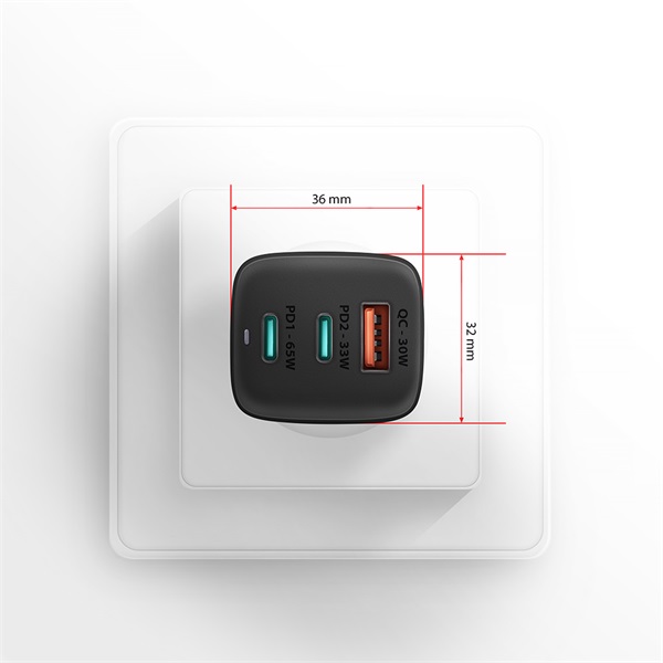 Axagon ACU-DPQ65 QC4 + USB-C PD hálózati töltő fekete