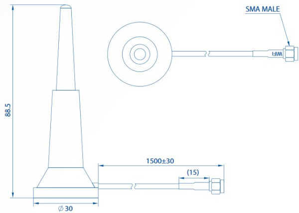 Teltonika PR1KRD30 Dual Band mágneses rögzíthető Wi-Fi antenna