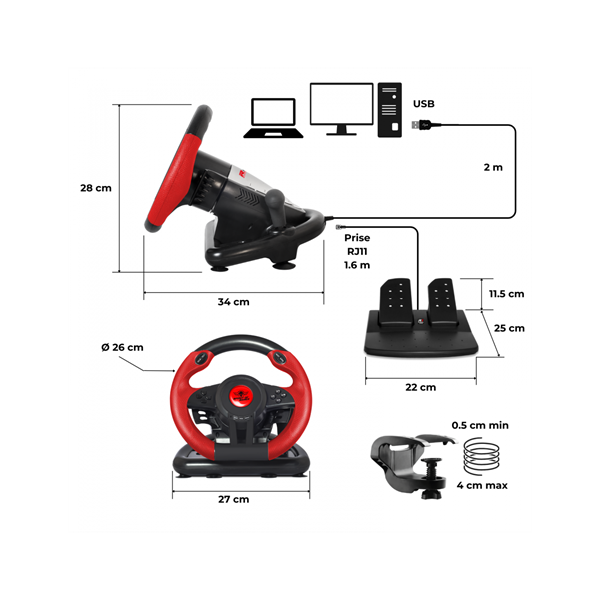 Spirit of Gamer Kormány - RACE WHEEL PRO 1 kormány+pedálok  PC kompatibilis Fekete/piros 