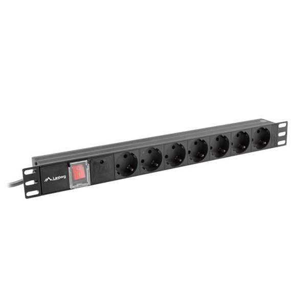 Lanberg PDU-07F-0200-BK 2m vezetékkel 19" 1U 7xSchuko aljzat Uni-Schuko csatlakozóvéggel fekete elosztósor kapcsolóval Lanberg PDU-07F-0200-BK 2m vezetékkel 19" 1U 7xSchuko aljzat Uni-Schuko csatlakozóvéggel fekete elosztósor kapcsolóval