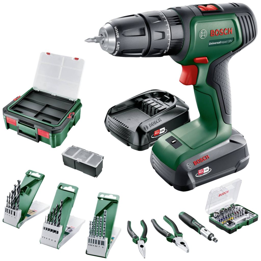 Bosch UniversalImpact 18 akkus kétfokozatú ütvefúró-csavarozógép, 2x 1,5 Ah-s akkumulátorral (06039D4108) Bosch UniversalImpact 18 akkus kétfokozatú ütvefúró-csavarozógép, 2x 1,5 Ah-s akkumulátorral (06039D4108)