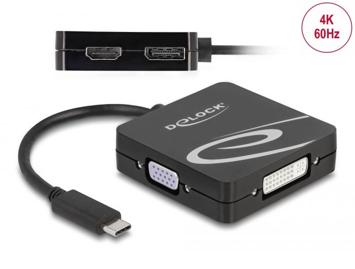 Delock USB Type-C - VGA/DVI/HDMI/DisplayPort átalakító (63129)