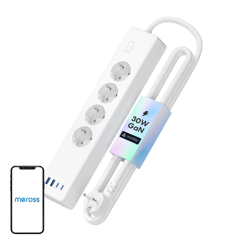 Meross MSP844(EU) intelligens gyorstöltő konnektor  4 konnektor + 2x USB-A + 2x USB-C (Matter)