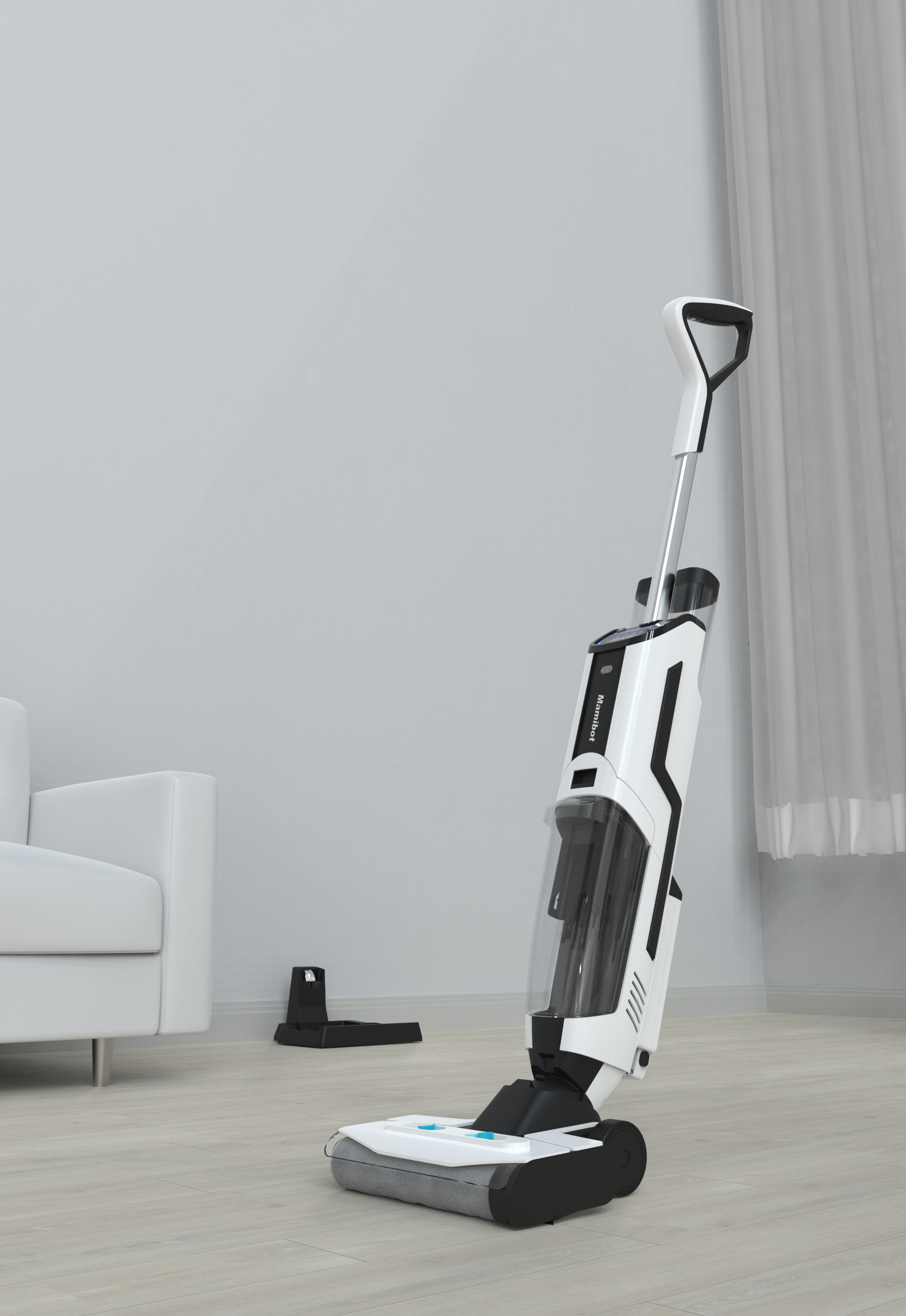 Mamibot vezeték nélküli álló porszívó, felmosóval, Wet Dry vacuum cleaner Flomo I plus, fekete-fehér