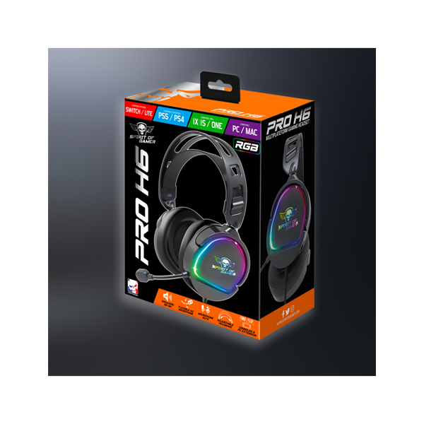 Spirit of Gamer Fejhallgató - PRO-H6 RGB Black (MultiPlatform, mikrofon, 3.5mm jack, hangerőszabályzó, 2m kábel, fekete) Spirit of Gamer Fejhallgató - PRO-H6 RGB Black (MultiPlatform, mikrofon, 3.5mm jack, hangerőszabályzó, 2m kábel, fekete)