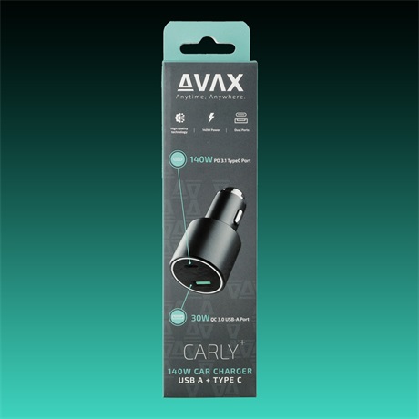 AVAX CC680B CARLY+ 140W USB A+Type C fekete autós töltő