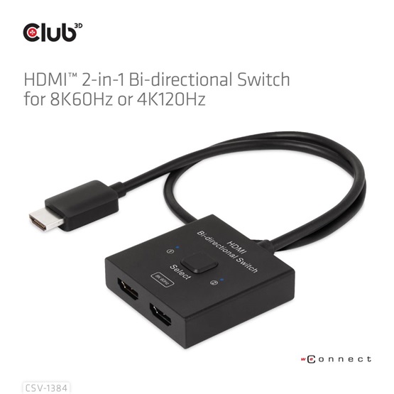  Club3D HDMI 2-in-1 Bi-directional Switch for 8K60Hz or 4K120Hz Adapter