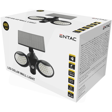 Entac ESL2H-SMD napelemes fali lámpa LED SMD 2 fejjel PIR-rel Entac ESL2H-SMD napelemes fali lámpa LED SMD 2 fejjel PIR-rel