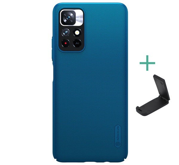 NILLKIN SUPER FROSTED műanyag telefonvédő (gumírozott, érdes felület + asztali tartó) SÖTÉTKÉK [Xiaomi Poco M4 Pro 5G]