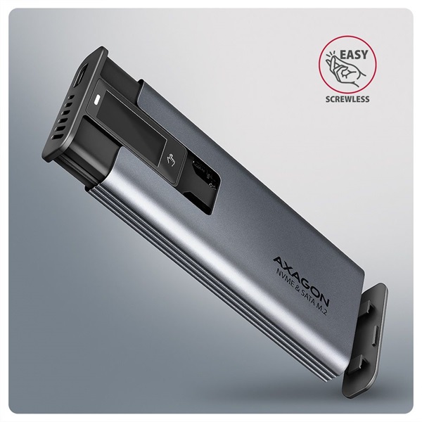Axagon EEM2-SD2 DISPLAY USB-C 10Gbps M.2 NVMe & SATA SSD külső ház