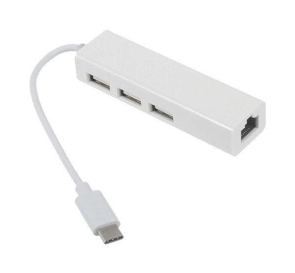 Adapter kábel (Type-C csatlakozó + 3 x USB aljzat/RJ45, LAN adapter) FEHÉR