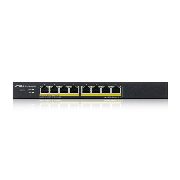 ZyXEL GS1900-8HP v3 8port GbE LAN PoE (70W) smart menedzselhető switch (GS1900-8HP-EU0103F)