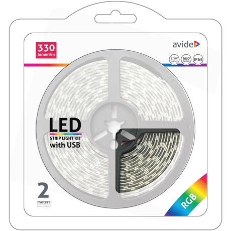 Avide ABLSBL5V5050-30RGB65 LED SZALAG BLISZTER 5V 7.2W SMD5050 30LED RGB IP65 2m