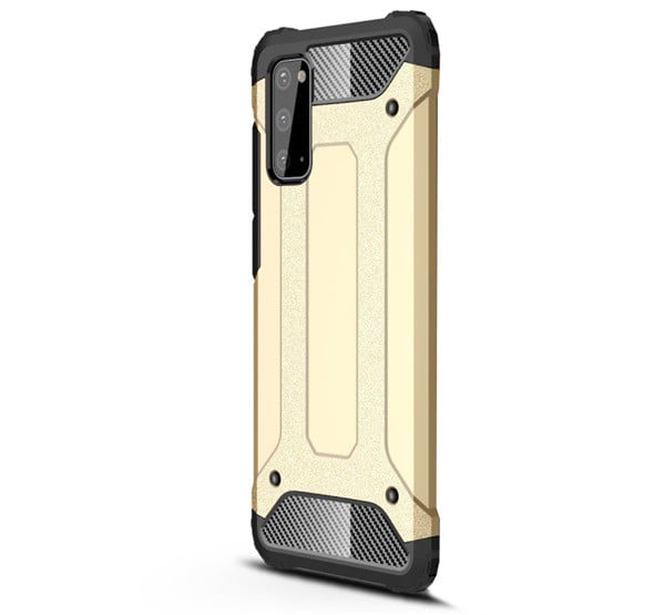 Defender műanyag telefonvédő (közepesen ütésálló, légpárnás sarok, szilikon belső, fémhatás) ARANY [Samsung Galaxy S20 5G (SM-G981U)]