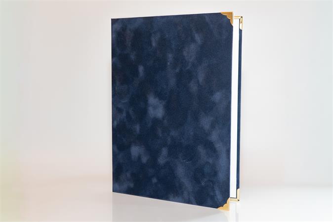 Oklevéltartó A4 exkluzív  plüss  4 fém sarokkal Kék