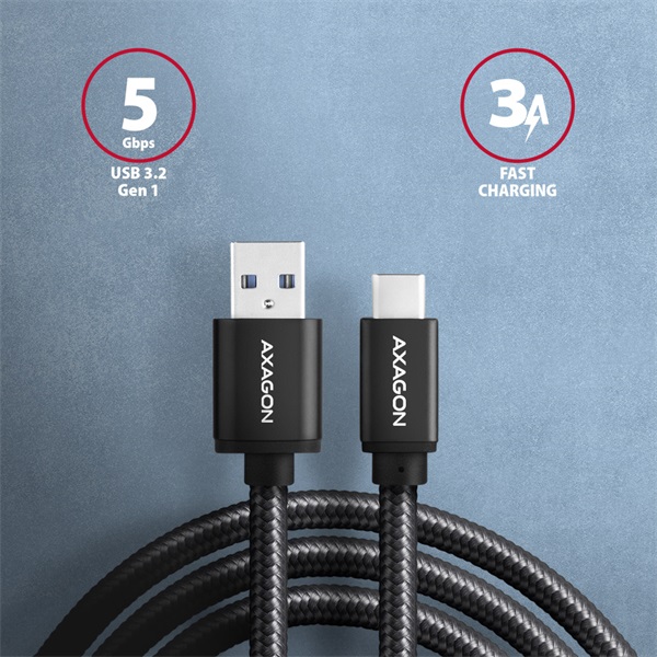 Axagon BUCM3-AM20AB Speed USB-C - USB-A adat- és töltőkábel 2m fekete