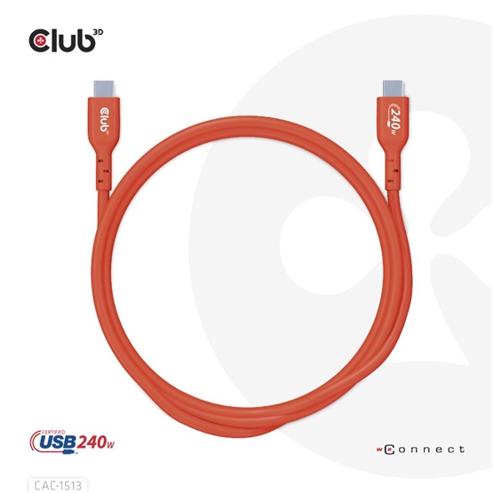  Club3D USB2 Type-C Bi-Directional USB-IF Certified Cable Data 480Mb  PD 240W(48V/5A) EPR M/M 3m 