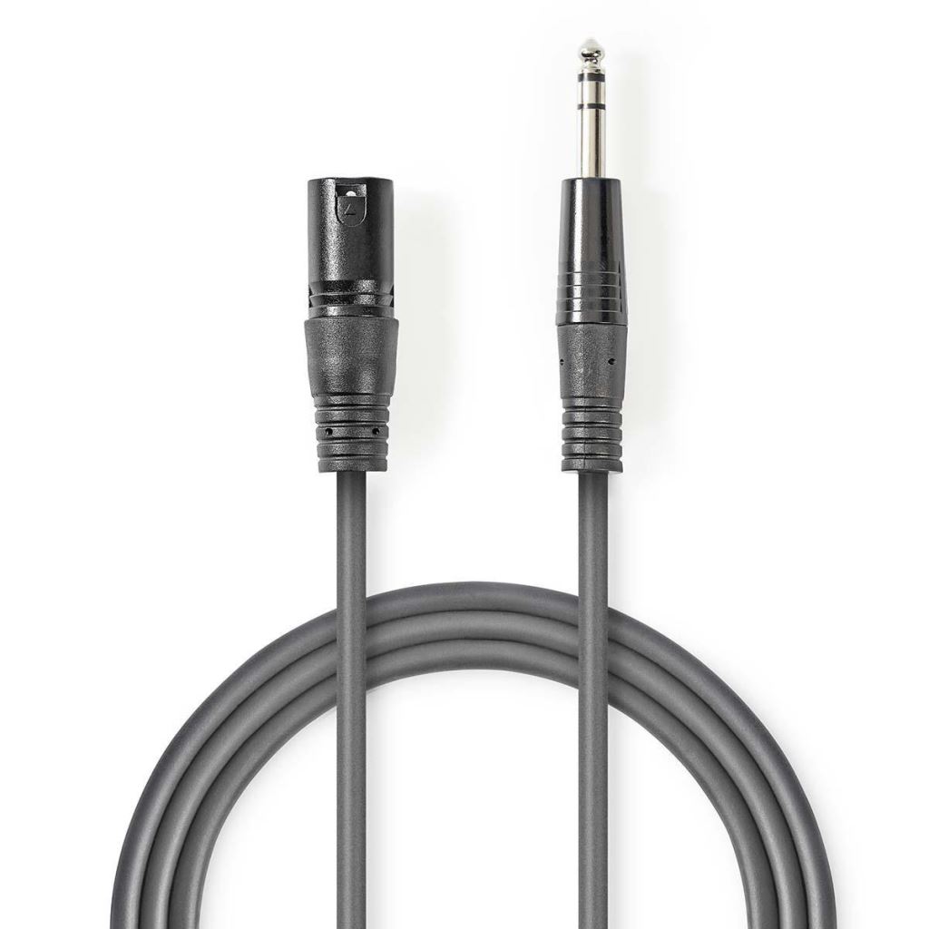 Nedis XLR 3-Tűs Dugasz, 6.35 mm Dugasz, PVC, nikkelezett, szimmetrikus audió kábel , 1.5m, sötét szürke (COTH15100GY15)
