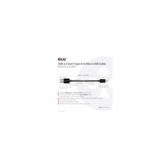  CLUB3D CAC-1408 USB 3.2 Type A - micro USB 1m kábel