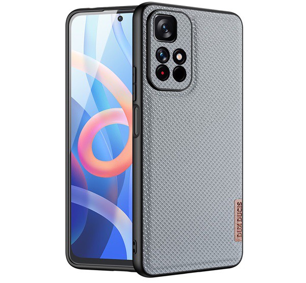 DUX DUCIS FINO szilikon telefonvédő (műanyag belső, közepesen ütésálló, rács minta) SZÜRKE [Xiaomi Poco M4 Pro 5G]