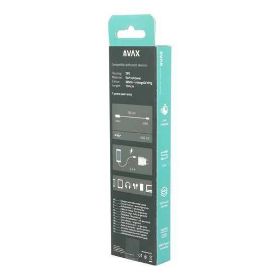  AVAX CB620 CREAMY+ USB A - Type C 2.4A 1,5m gyorstöltő kábel  Fehér-roséarany 