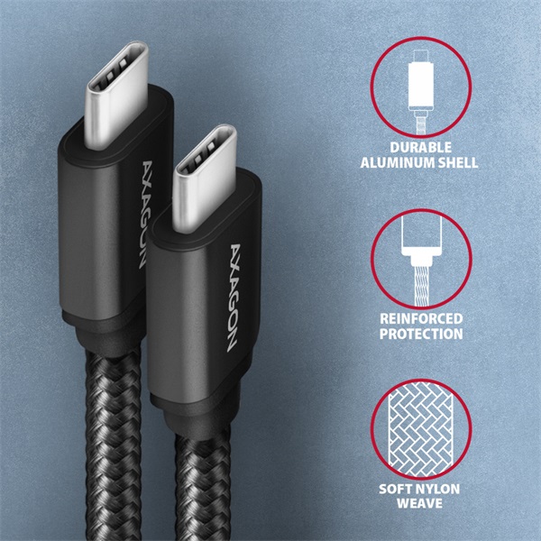 Axagon BUCM3-CM10AB Speed USB-C - USB-C adat- és töltőkábel 1m fekete Axagon BUCM3-CM10AB Speed USB-C - USB-C adat- és töltőkábel 1m fekete