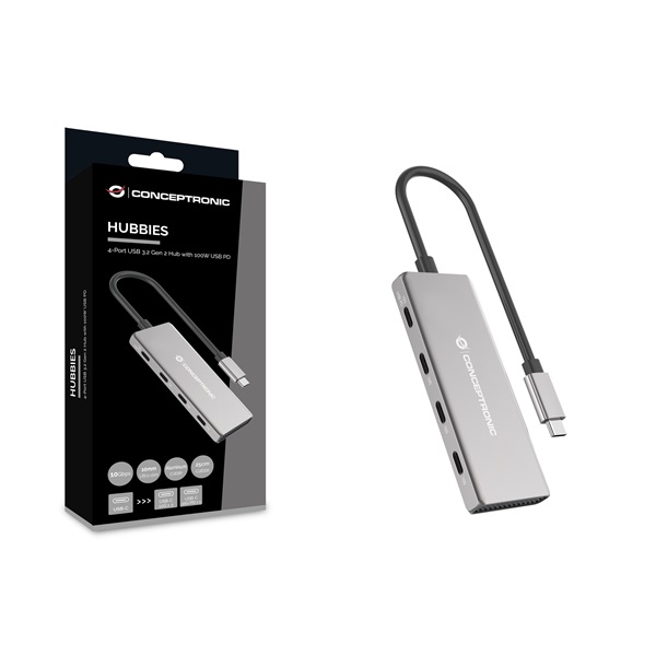 Conceptronic HUBBIES15G 4 Port USB-C to 4x USB-C USB Hub Szürke Conceptronic HUBBIES15G 4 Port USB-C to 4x USB-C USB Hub Szürke