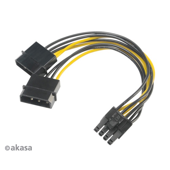 Akasa 4pin Molex - 6+2pin PCIe adapter 15cm AK-CBPW20-15 kábel Akasa 4pin Molex - 6+2pin PCIe adapter 15cm AK-CBPW20-15 kábel