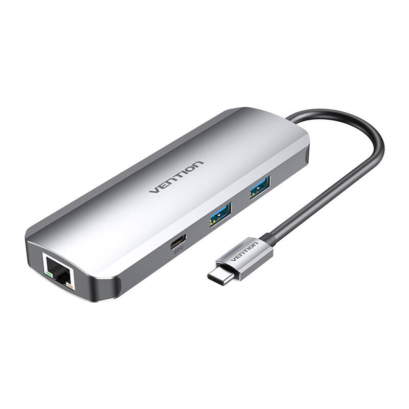 USB-C Docking Station to HDMI, USB-C, 2x USB3.0, RJ45, SD, TF, TRRS 3.5mm, PD 0.15m Vention TOMHB (gray) USB-C Docking Station to HDMI, USB-C, 2x USB3.0, RJ45, SD, TF, TRRS 3.5mm, PD 0.15m Vention TOMHB (gray)