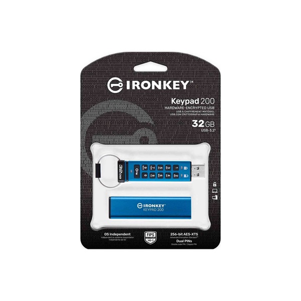 Kingston 32GB IronKey Keypad 200 USB3.2 Kék