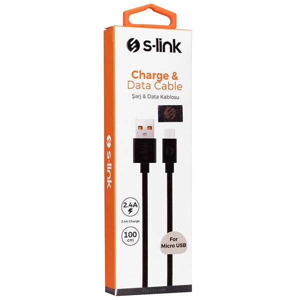 S-Link  AND-KC19S  2.4A Micro USB 100cm adat+töltőkábel Fekete)