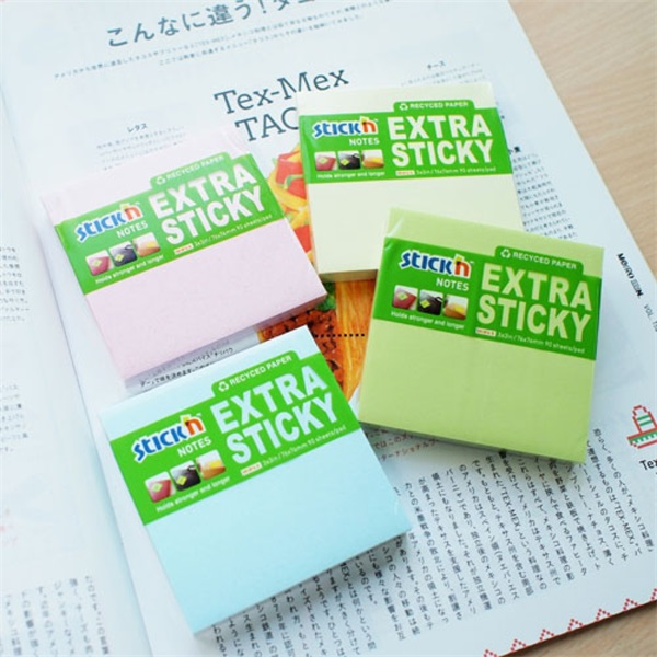 Stick`N ExtraSticky Recycled 76x76mm 90lap újrahasznosított pasztell kék jegyzettömb
