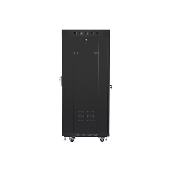 Lanberg FF01-6627-12BL 19" 27U SZÉL:600 MÉLY:600 MAG:1431 lapraszerelt üvegajtós fekete rack szekrény