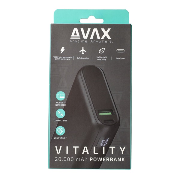 Avax PB202B Vitality 20000mAh fekete powerbank