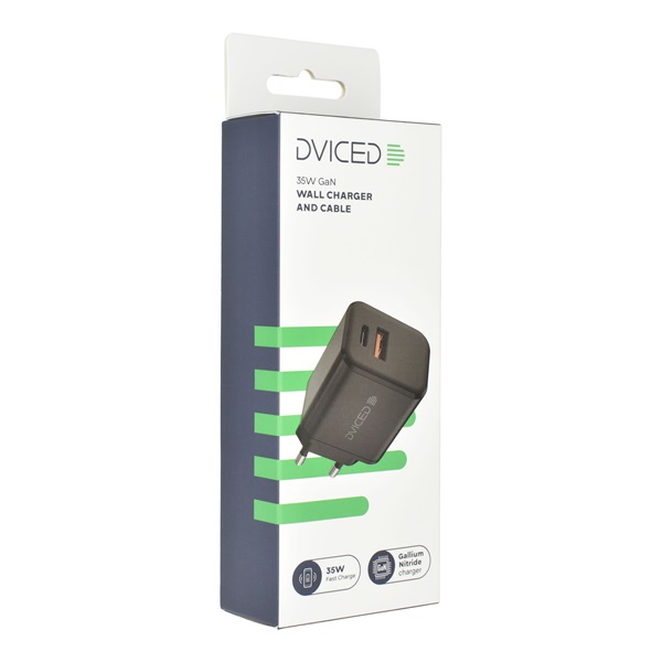 Dviced Wall Charger 35W and 1,25m cable GaN EU Hálózati töltő Fekete