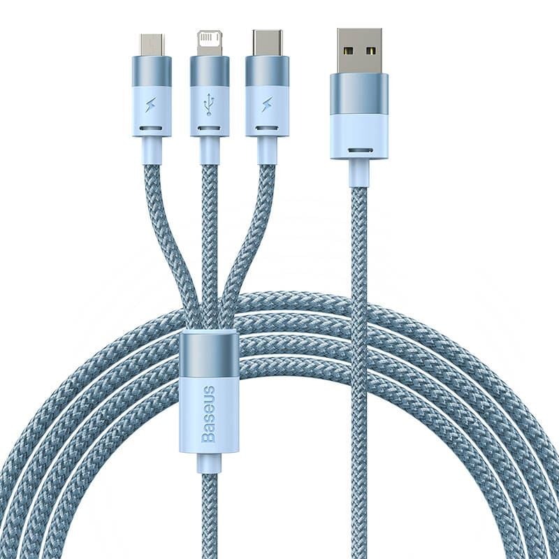 Baseus 3in1 USB - USB-C + Micro + Lightning kábel 3.5A 1.2m kék (CAXS000017) Baseus 3in1 USB - USB-C + Micro + Lightning kábel 3.5A 1.2m kék (CAXS000017)