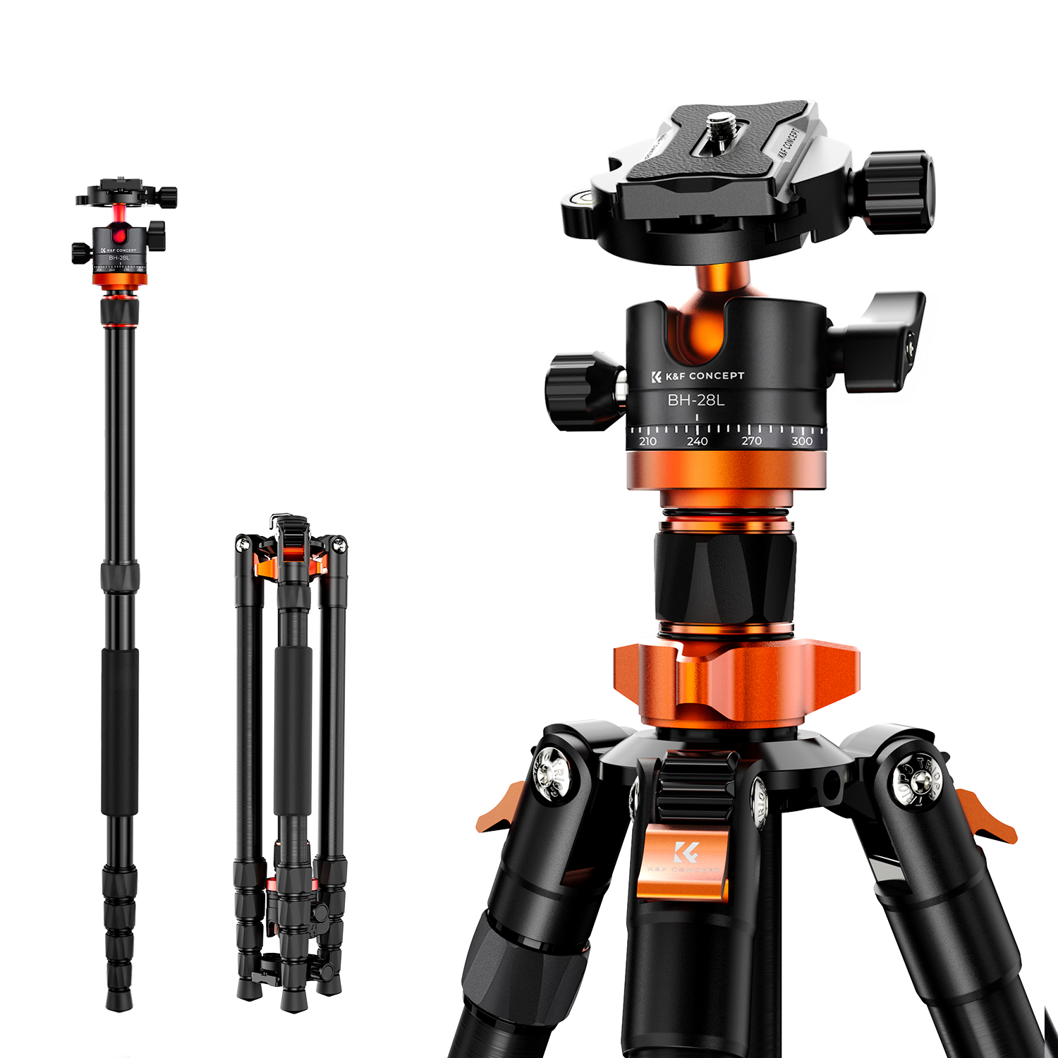 K&F Concept K255A4+BH-28L állvány + monopod, fekete-narancssárga V2