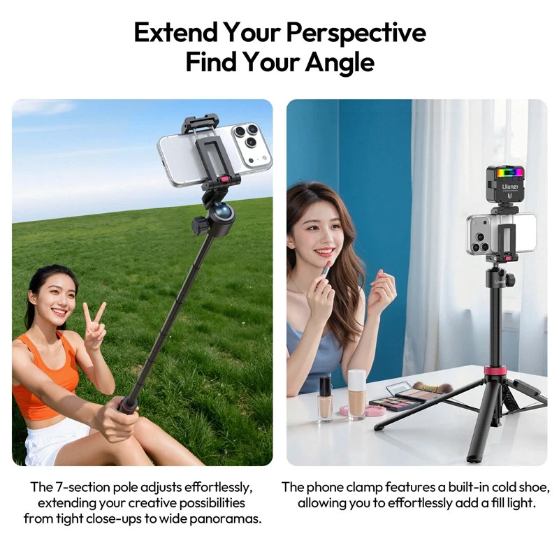Ulanzi MT-44-2 automatikusan selfie állvány  monopod  telefontartó adapter  bluetooth Fekete
