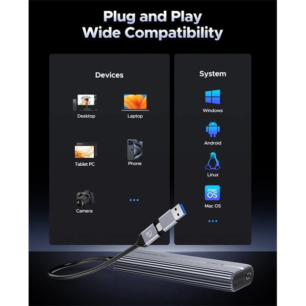 Orico  ACOM2-U4-GY USB-C 4-> M.2 NVMe Külső M.2 ház  Szürke 