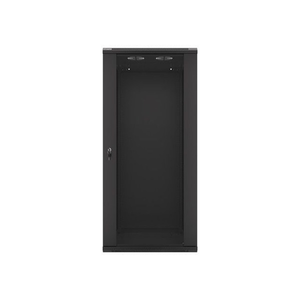 Lanberg WF01-6627-10B 19" 27U SZÉL:600 MÉLY:600 MAG:1307 lapraszerelt üvegajtós fekete fali rack szekrény