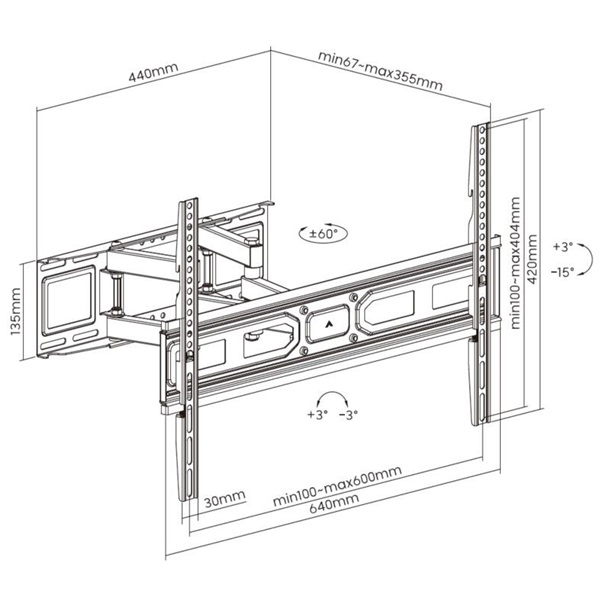 Equip 650337 37"-80"  Max.: 40kg dönthető forgatható  TV Fali konzol Fekete 