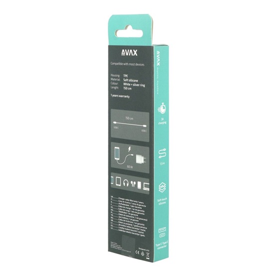 AVAX CB623 CREAMY+ Type C - Type C 60W 1,5m gyorstöltő kábel Fehér-ezüst
