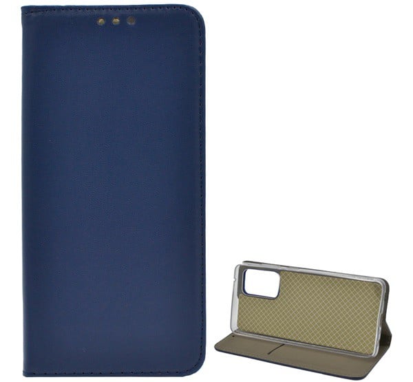 Tok álló, bőr hatású (FLIP, oldalra nyíló, asztali tartó funkció) SÖTÉTKÉK [Samsung Galaxy A52s 5G (SM-A528)]