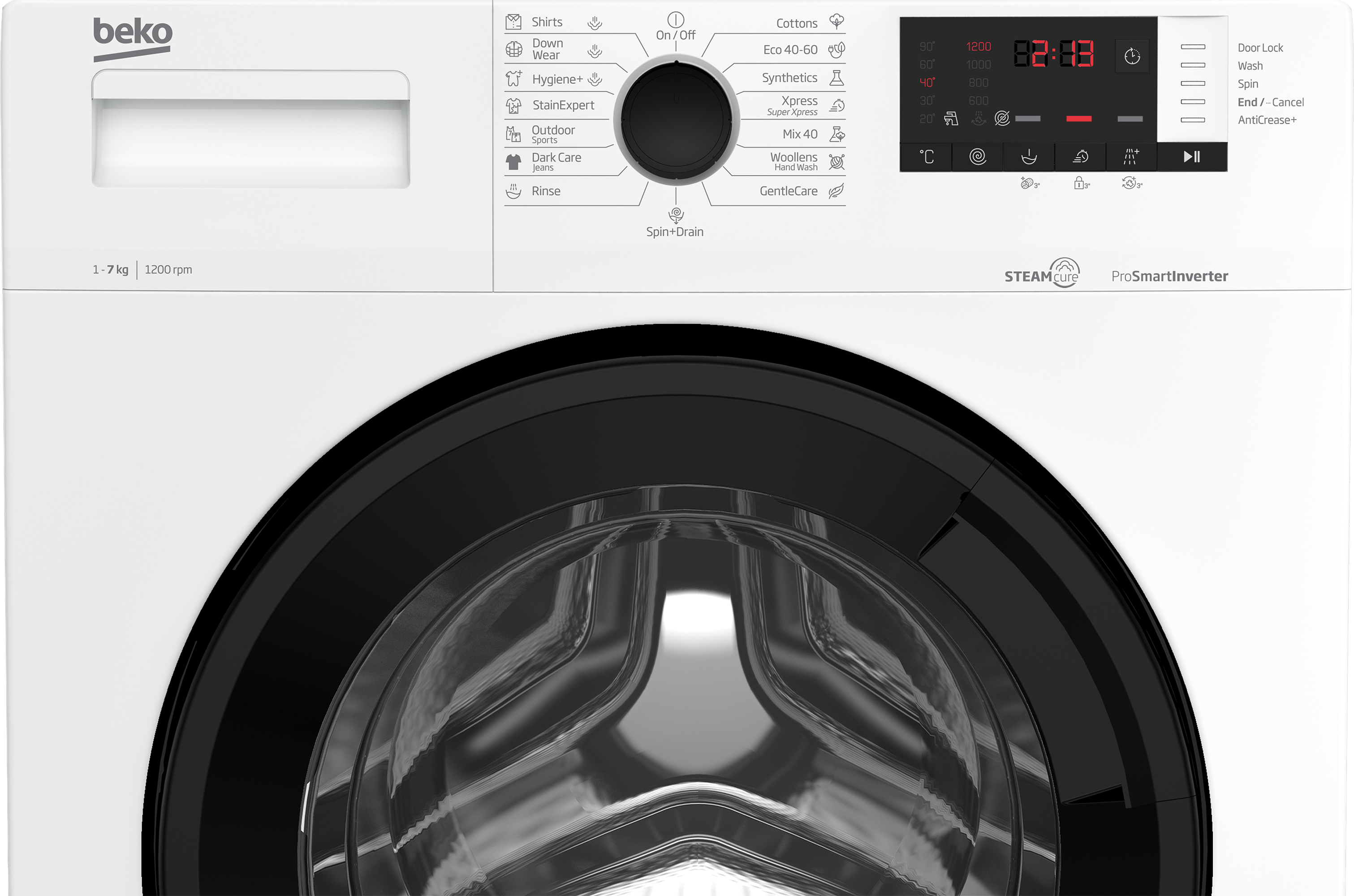 Beko WUE7612XBWS Elöltöltős keskeny mosógép – 7 kg, 1200 ford./perc, A Energiaosztály, Daily Xpress program, SteamCure gőzfunkció