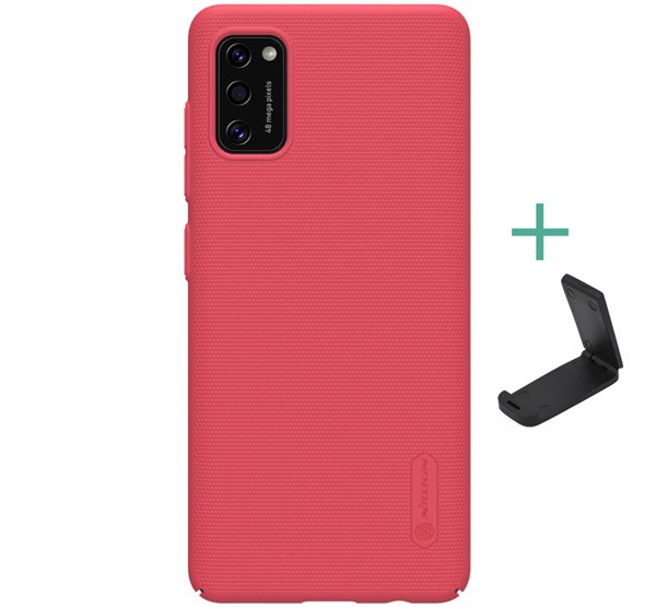 NILLKIN SUPER FROSTED műanyag telefonvédő (gumírozott, érdes felület + asztali tartó) PIROS [Samsung Galaxy A41 (SM-A415F)]